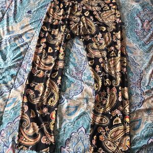 Black Paisley Print Wide-Leg Pants